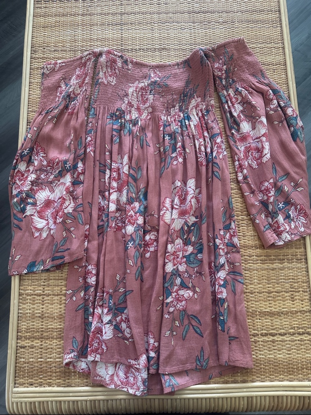Billabong Rust Floral Smocked Midi Dress